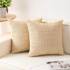 Pack of 2 Corduroy Decorative Throw Pillow Covers 16x16 Inch Soft Striped Pillow Covers Modern Farmhouse Home Decor for Sofa Living Room Couch Bed（Beige）