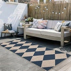 GarveeHome Checkered Easy Jute Runner Rug 2x6 Non-Slip Machine Washable Stain Resistant Indoor Outdoor Rugs for Living Room, Bedroom, Kitchen, Dining, Patio - Farmhouse Style Navy Blue