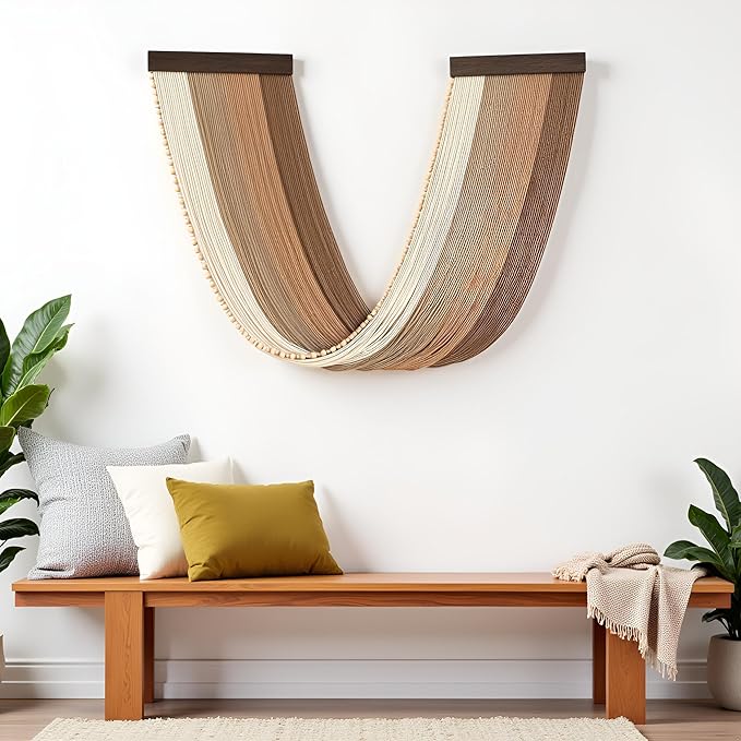 guzhiou Large Macrame Wall Hanging, Boho Wall Tapestry Decor, Fiber Wall Art Background Decor for Living Room Bedroom - Modern Craftsmanship Headboard (Brown)
