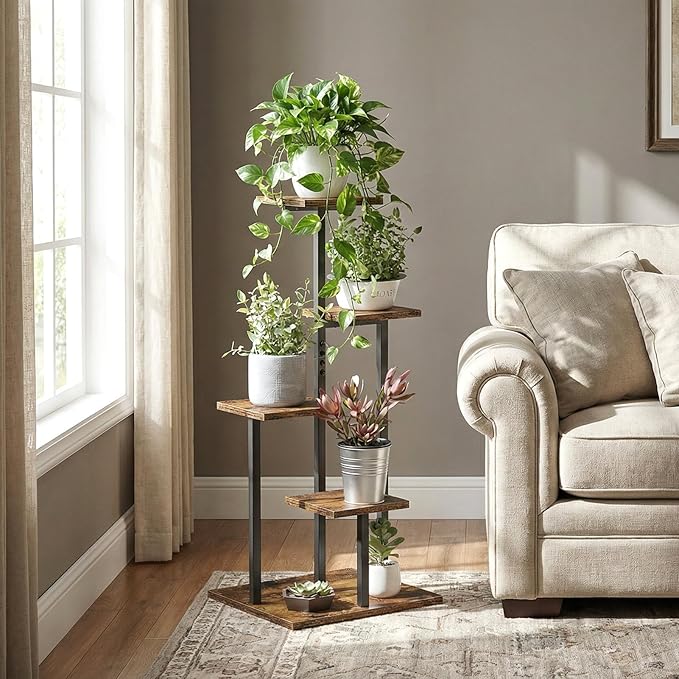 4 Tier Plant Stand Indoor, Tiered Plant Stands for Indoor Plants Multiple, Corner Flower Stand for Living Room, Multi-Layer Vintage Design Plant Shelf