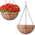 ZeeDix 16 Inch Large Hanging Baskets for Plants Outdoor, 2 Pack Round Metal Wire Planter Basket with Coco Coir Liner, Hanging Flower Pots for Outdoor Garden Yard Patio Porch Balcony Decor