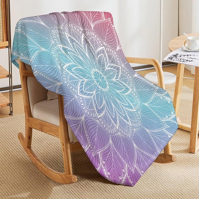 Boho Mandala Floral Throw Blanket Bohemian Flower Blanket for Sofa Bed Couch Chair Or Dorm 30"x40"