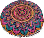 CRAFT KALA 32 Inch Meditation Floor Pillows Cover Round Pillow Seating Hippie Decorative Bohemian Mandala Floor Cushion Cover Outdoor Yoga Living Room Throw Ottoman Poufs Cover (32", New Pink Ombre)