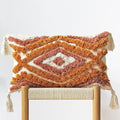 JOJUSIS Boho Lumbar Throw Pillow Covers with Handmade Tassels Decorative Woven Tufted Orange Lumbar Pillowcase for Couch Bedroom 12 x 20 Inch