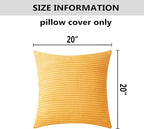 Home Brilliant Spring Pillow Covers 20x20 Solid Striped Corduroy Plush Velvet Cushion Cover for Couch Decor, Set of 2, 20 x 20 Inch, Sunflower Yellow