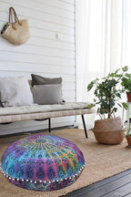Mandala Floor Pillow Cushion Seating Throw Cover Hippie Decorative Bohemian Ottoman Poufs, Pom Pom Pillow Cases,Boho Indian (32 Inches, Multi Tie Dya)
