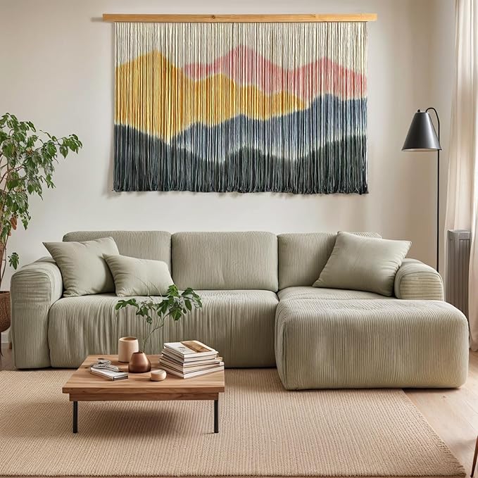 Sdjazl Woven Boho Macrame Wall Hanging Home Decor Tapestry Dip-Dyed Large Modern Handmade Colorful Mountain Landspace For Living room (light pink)