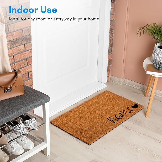 PLUS Haven Coconut Coir Home Entrance Door Mat – 17.5" x 30" | Home Sweet Home Heavy-Duty Doormat for Indoor & Outdoor Use | Durable & Eco-Friendly