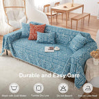 VClife Boho Couch Cover for 3 Cushion Couch Sofa Durable Soft Chenille Sofa Slipcover for Sectional Sofa, 1 PC Multi-Functional Sofa Covers Protector, Blue and White Furniture Protector 71" x 134"