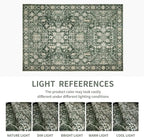 Area Rug 8×10 Washable Rugs for Bedroom, Vintage Floral Rug Soft Non Slip Stain Resistant Carpet for Living Room Dinning Room Kitchen Home Office Green Black