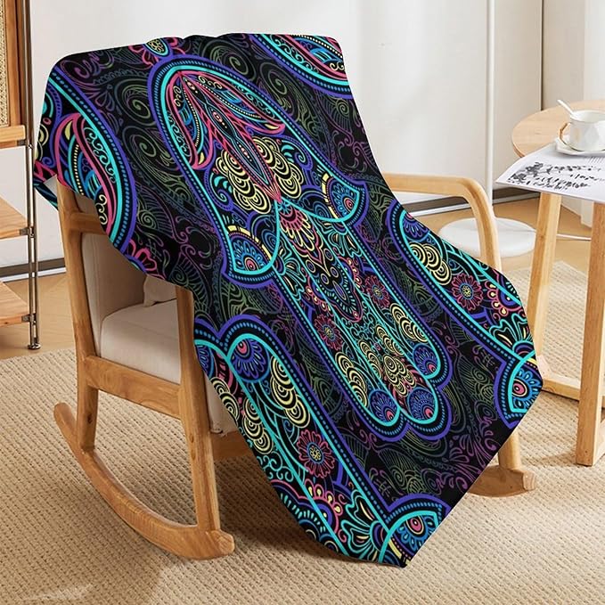 Boho Mandala Throw Blanket Colorful Hand Bohemian Blanket for Sofa Bed Couch Chair Or Dorm 70"x80"
