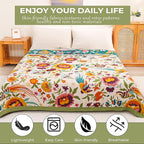 Boho Throw Blanket for Bed Couch 100% Cotton Ultra Soft Large Rustic Quilt King Blanket,Bird Floral Printed Farmhouse Bed Blankets 90"×98", Decorative Reversible Muslin Bed Cover for All Seasons