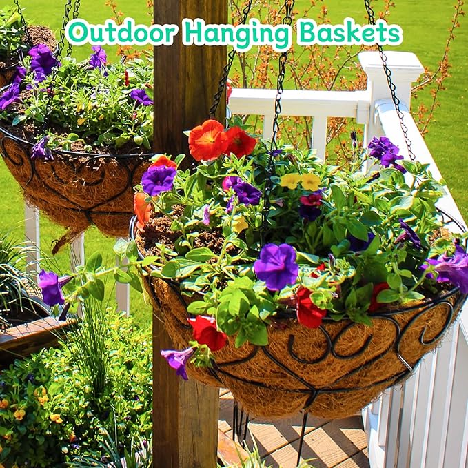 Riare 2 Pack 20 Inch Round Coco Liners Replacement- 100% Natural Coconut Coir Liners for Hanging Baskets, Garden Flower Vegetables Planter Pot, Window Box, Fence, Decks