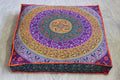 ICC Large Square Floor Pillow Cover Hippie Ottoman Pouf Cover Daybed Cotton Mandala Cushion Cover with Heavy Duty Zipper Seating Ottoman Poufs Dog-Pets Bed (Yellow 6 kaam Flower, 35" Square)