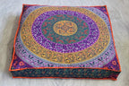 ICC Large Square Floor Pillow Cover Hippie Ottoman Pouf Cover Daybed Cotton Mandala Cushion Cover with Heavy Duty Zipper Seating Ottoman Poufs Dog-Pets Bed (Yellow 6 kaam Flower, 35" Square)
