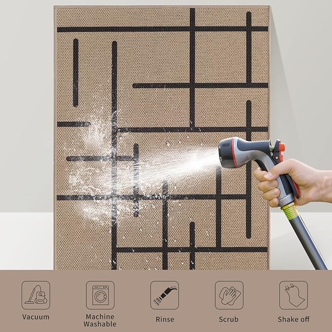 Tangsoo Easy Jute 2x3 Rug for Entryway,Small Washable Thin Outdoor Rug Modern Non-Slip Stripe Front Door Mat Small Throw Carpet for Kitchen Porch Doorway Bedroom Entry