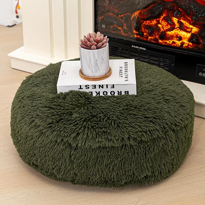 Asuprui Soft Floor Pillow Large Floor Cushion for Sitting Fur Meditation Pillow Premium Yoga Pillow for Living Room Bedroom Balcony Outdoor (Dark Green Floor Pillow with Insert)