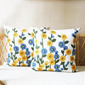 Embroidered Throw Pillow Cover, Linen Decorative Flowers Pillow Covers with Zipper for Couch Sofa Bed Living Bedroom, Pack of 2 Square Floral Pillowcase Covers with Patterned 18x18 Inch