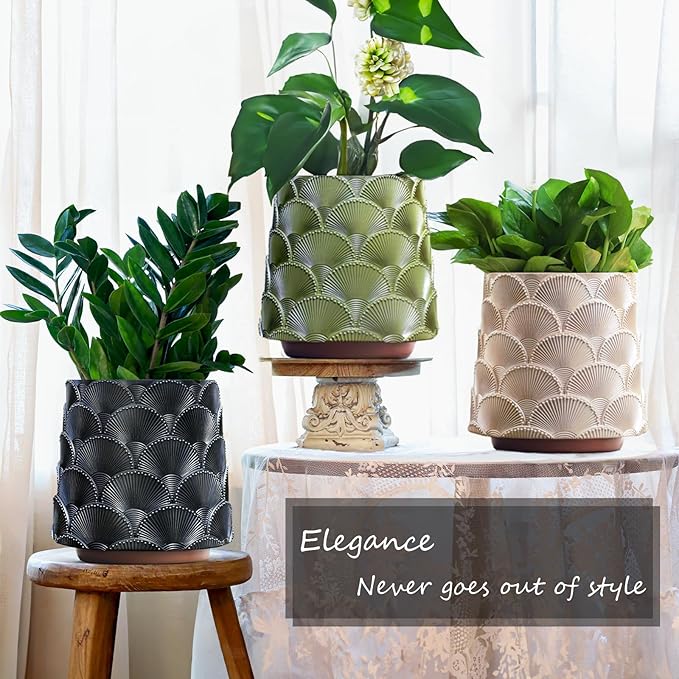 GUGUGO 8 Inch Pearl Black Scale Planter, Cute Unique Plant Pot with Drainage, Eclectic Colorful Small Flower Planters Pots for Indoor Plants, Rainbow Funny Succulent Gardening Pot Gifts