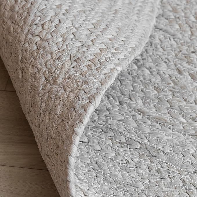 HOMEMONDE Handwoven Jute Area Rug - 3 feet Round Natural Yarn Loom Braided Rug - Eco-Friendly Boho Farmhouse Reversible Design for Bedroom, Living Room, and Kitchen (Off-White)