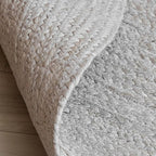 HOMEMONDE Handwoven Jute Area Rug - 3 feet Round Natural Yarn Loom Braided Rug - Eco-Friendly Boho Farmhouse Reversible Design for Bedroom, Living Room, and Kitchen (Off-White)