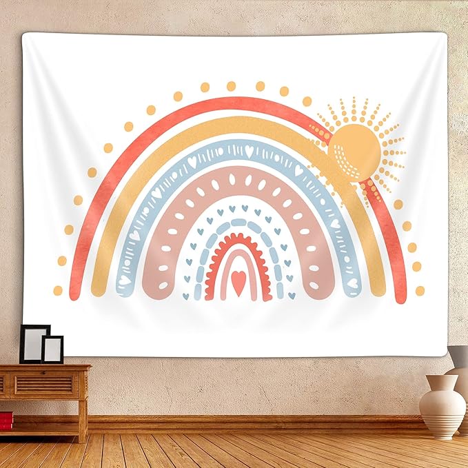 Rainbow Decor Tapestry, Bohemian Colorful Rainbow Tapestry Wall Hanging for Classroom Kids Girls Bedroom Aesthetic, Retro Bohemian Pastel Tapestries Poster Blanket College Dorm Home Decor 40X30Inches