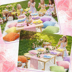 91 x 71 Extra Large Outdoor Boho Picnic Blanket with Pastel Table Runner, 6 Throw Pillow Covers 6 Napkins Woven Cotton Yarn Oversize Beach Blanket Washable Picnic Camp Wedding