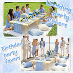 91 x 71 Extra Large Outdoor Boho Picnic Blanket with Table Runner Light Blue, 6 Throw Pillow Covers 6 Napkins Woven Cotton Yarn Oversize Beach Blanket Washable Picnic Camp Wedding