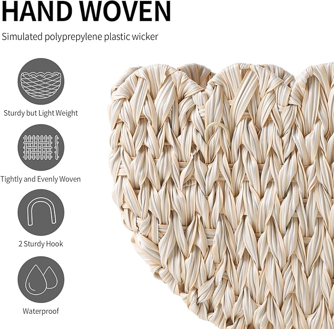 Wicker Wall Basket,Scalloped Hanging Wall Basket for Storage and Organizing,Wicker Decorative Storage Baskets for Flower,Magazine,Nursery,Front Door,Bathroom Boho Decor
