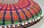 CRAFT KALA Round Mandala Boho Pillow Cover Meditation India Room Seating Poufs Cover for Living Room Yoga Room Home Décor Bedroom Balcony Garden Decoration Cotton Floor Cushion Cover 22", Multi Mirchi