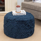 Unstuffed Pouf Ottoman Cover Handmade Footstool Ottoman Storage Solution Floor Pouf Footrest Cushion 20Diameter x12Height Inches for Living Room Wedding Bedroom Navy Blue No Filler