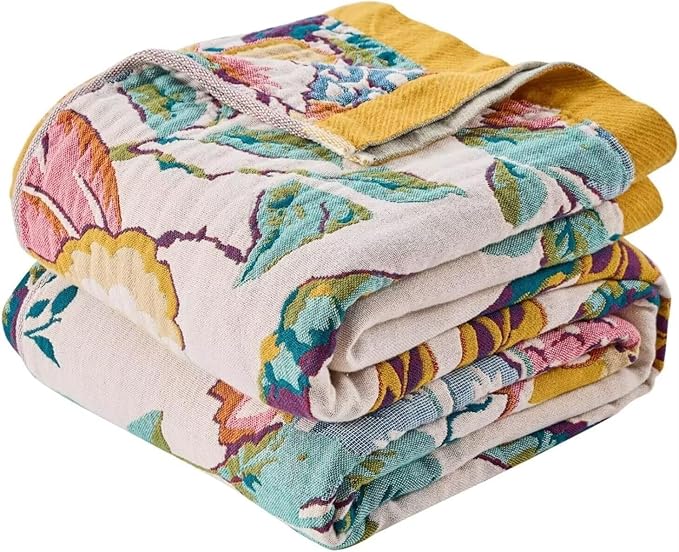 Boho Throw Blanket Farmhouse Decor Throw Blanket Bohemian Blanket for Bed 100% Cotton Muslin Woven Couch Blanket All Seasons Quilt Bedroom (Beige, 90"x98")