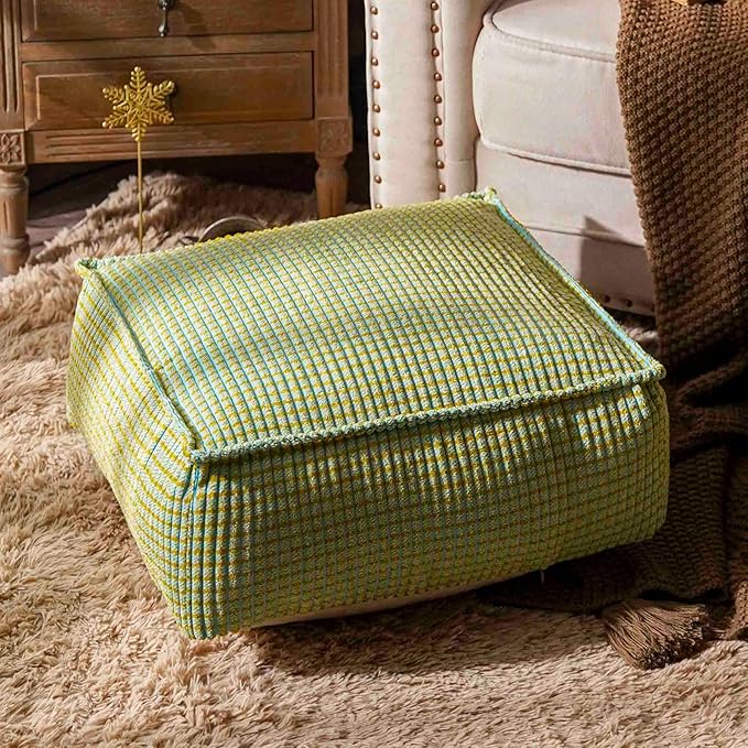 SUTAVIA Pouf Ottoman Cover Unstuffed Pouf Seat Decorative Soft Storage Bean Bag 20x20x8 Inches Square Floor Footrest for Living Room Bedroom (Blue Green, Square)