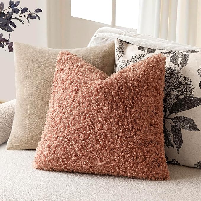 Foindtower 2 Pieces 22x22 Inch Dusty Pink, Faux Fur Throw Pillow Cover Accent Sherpa Furry Pillow Covers Fuzzy Soft Pillowcases Cozy Sheepskin Decorative Fleece Cushion Case for Bed Couch Living Room