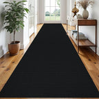 EARTHALL Extra Long Runner Rug 3x18 Ft Washable Runners for Hallways Cotton Non Slip Entryway Runner Braided Kitchen Runner Indoor Outdoor Carpet Runners for Hotels, Officel, Stair, Black