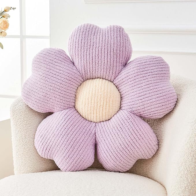 Flower Throw Pillow, Cute Flower Shaped Pillow Decorative Throw Pillow for Bed Couch, Soft Daisy Pillows Floor Seating Cushion Cushions (19.6 Inch Purple)