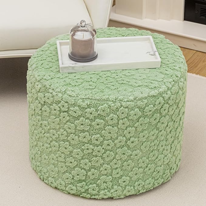 Ottoman Foot Rest Stuffed Round Boho Floor Poof Seating Armchair Ottoman Foot Stool Floor Cushion Bean Bag Pouf 18x18x14 Inch Desert Sage Green