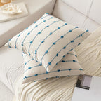 Boho Throw Pillow Covers 22x22 Set of 2 Modern Farmhouse Decorative Cushion Case Tufted Square Pillows Cover Neutral Pillow Cases Accent Pillowcase for Sofa,Couch,Bed,Beige and Blue