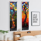 AOHMPT Pack of 2 Long Vertical Tapestry,Nature Landscape Tapestry with Serene Mountain River, Moon & Sun Motifs,Traditional Ink Painting Wall Art , Zen Aesthetic Wall Hanging for Living Room Bedroom Decor 13" W x 51" H"