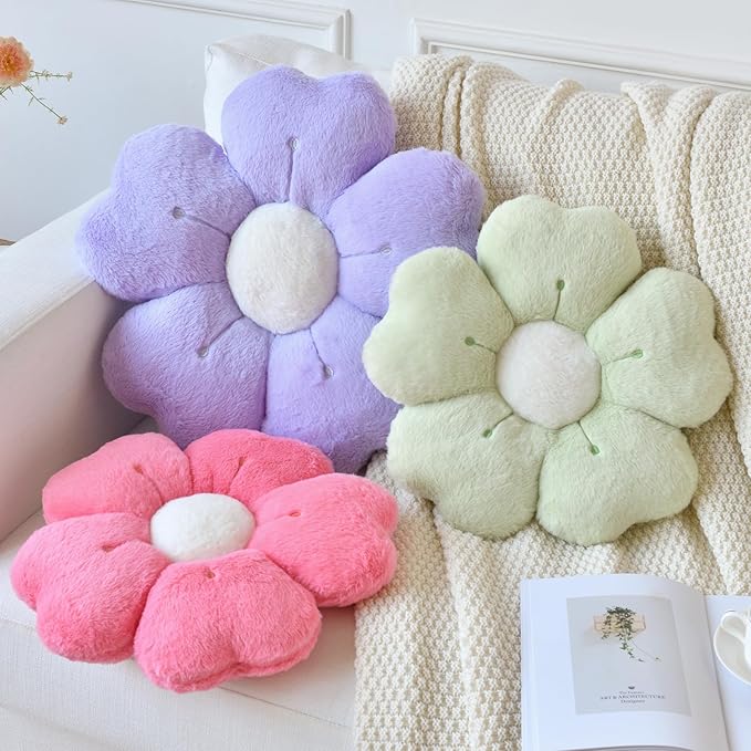 Flower Pillow, Flower Shaped Pillow Decorative Throw Pillows for Bed Couch, Cute Daisy Pillow Dorm Decor Floor Seating Cushion (Green, 19.6 Inches)
