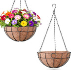 ZeeDix 2 Pack Round Hanging Baskets for Plants Outdoor, 12 Inch Metal Wire Planter Basket with Coco Liner, Hanging Flower Pots for Garden Yard Patio Porch Balcony Decor