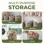 Set of 3 Handwoven Sedge Grass Baskets with Floral & Butterfly Brocade Cover – Decorative Woven Storage Baskets for Laundry, Toys & Blankets – Natural Wicker Hampers for Home & Bedroom Decor