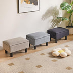 IBUYKE Storage Ottoman Footrest Stool with Linen Fabric, Rectangular, Flip Top Lid, Non-Slip Feet, Compact Design, Stylish and Functional, Gray Blue RF-BD224