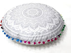 CRAFT KALA Boho Large Floor Pillow Pouf Cover Mandala Meditation Room Pillow Cover for Adults Round Bohemian Seating Pouf Cushion Cover for Kids Playroom 22" Silver Matellic Ombre
