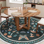 Mushroom Insect 6ft Round Rug Washable Non-Slip Soft Ultra-Thin Boho Circle Carpet for Living Room Bedroom Kitchen Nursery Dining Room Black
