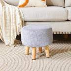YMYNY Round Pouf Ottoman Small Foot Stool Faux Fur Foot Rest for Couch Modern Boho Footstools with Wood Legs for for Living Room Bedroom Office 12.6" D×12.6" W×12.6" H Grey UHBD035G