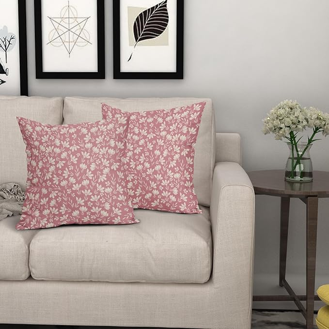 Pink Pillow Covers 20x20 Set of 2 Vintage Floral Rustic Old Style Cute Flower Print Decorative Outdoor Pillowcases Seasonal Farmhouse Throw Cushion Case Decor for Couch Sofa Bed