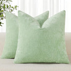 decorUhome Chenille Sage Green Spring Euro Sham Throw Pillow Covers 24x24 Inch Set of 2, Decorative Soft Couch Pillow Covers Solid Dyed Accent Farmhouse Neutral Square Pillow Cases for Sofa