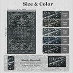 Black White 4x6 Throw Rugs for Entryway, Washable Dark Rug with Rubber Backing for Living Room Bedroom, Vintage Medallion Distressed Area Rug for Kitchen/Bathroom/Dorm/Home Office