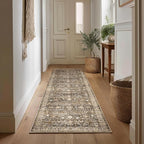 2'x6' Washable Runner Rug Utral Soft Lightweight Vintage Boho Distressed Non-Slip Backing,Low Pile Stain Resistant Farmhouse Rug for High-Traffic Hallway, Kitchen & Laundry